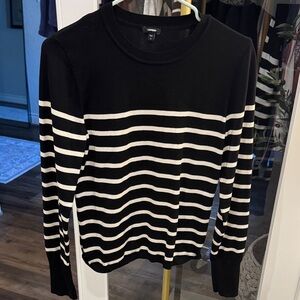 Express Black and White Striped Crew Neck Sweater